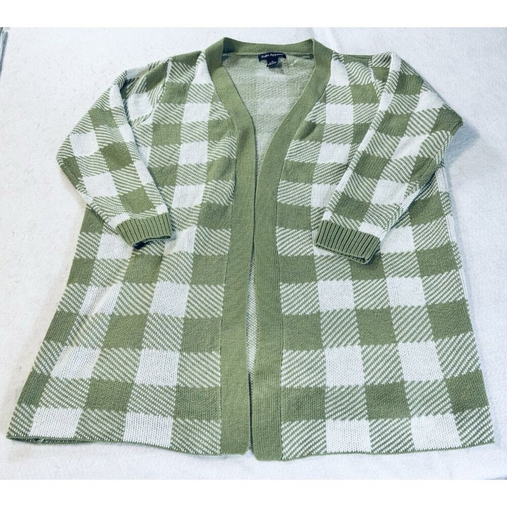 Soho Apparel Green Check Plaid Cardigan Sweater 3XL Open Front